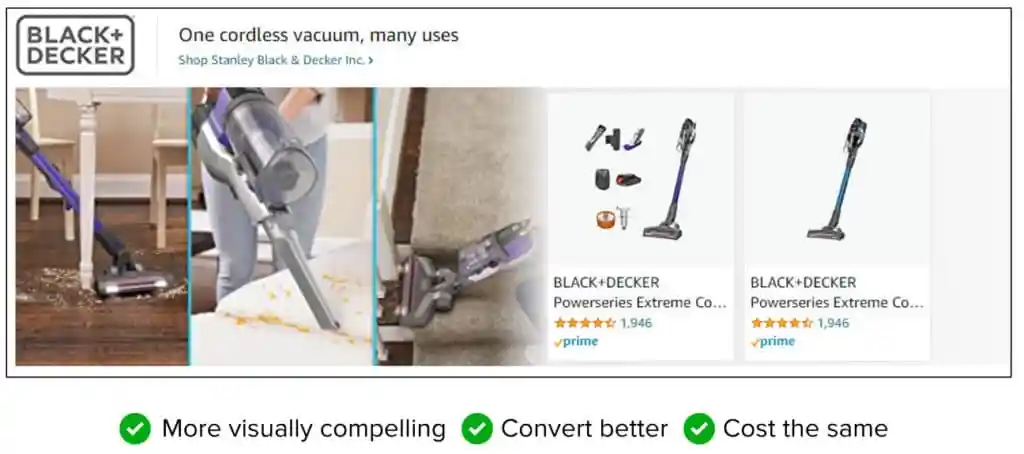 Bigger images in Amazon headline ads are better at grabbing attention, so they tend to convert better - and they don’t cost any more.