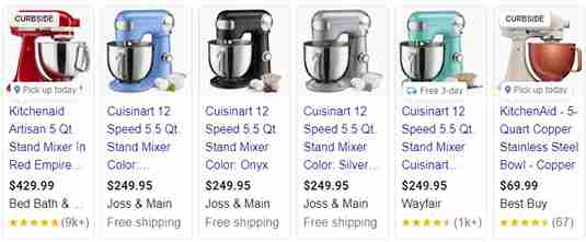 Source: Google search for “stand mixer”, 1/11/2022
