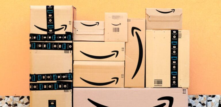 Image of multiple Amazon Prime packages stacked together looking ready to delight customers with fast delivery.