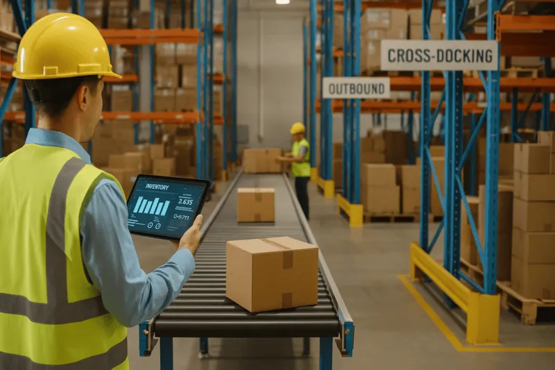 Clean warehouse interior highlighting service zones used in advanced warehousing operations.
