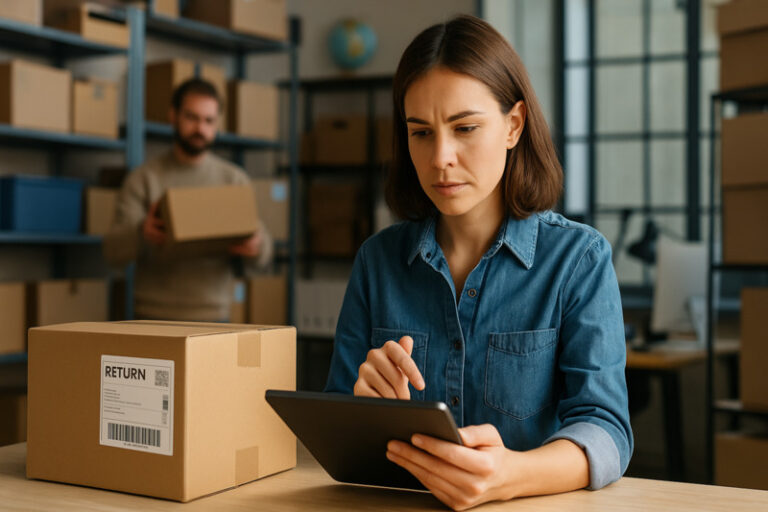 A team member overseeing the cross-border returns process in an ecommerce business, focusing on operational efficiency and solutions for managing international product returns