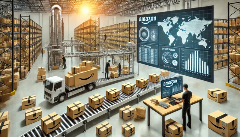 Inside view of a warehouse with workers fulfilling Amazon ecommerce orders using Cahoot intelligent shipping software
