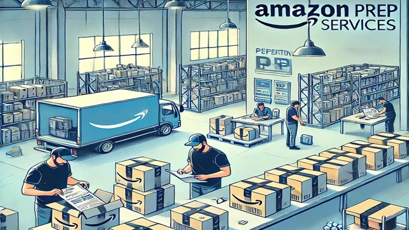 Warehouse workers preparing inventory for Amazon FBA inbound shipments