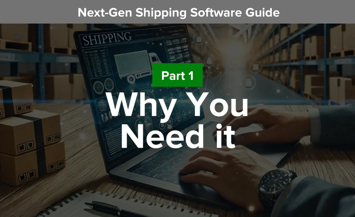Illustration of an ecommerce business owner using next-gen shipping software for accurate and cost-effective ecommerce order fulfillment