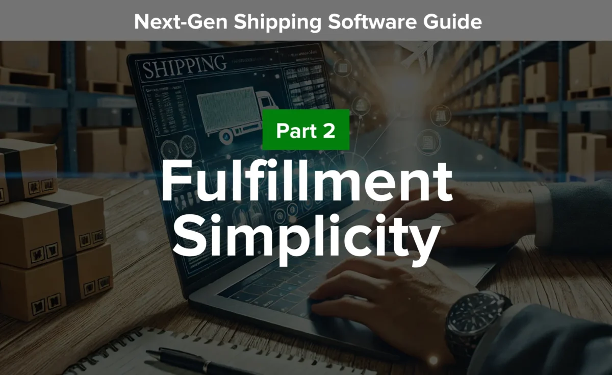 Illustration of an ecommerce business owner using next-gen shipping software to simplify ecommerce order fulfillment