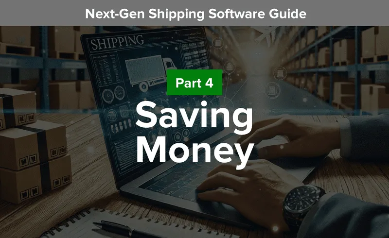 Illustration of an ecommerce business owner using next-gen shipping software to maximize ecommerce order fulfillment efficiency