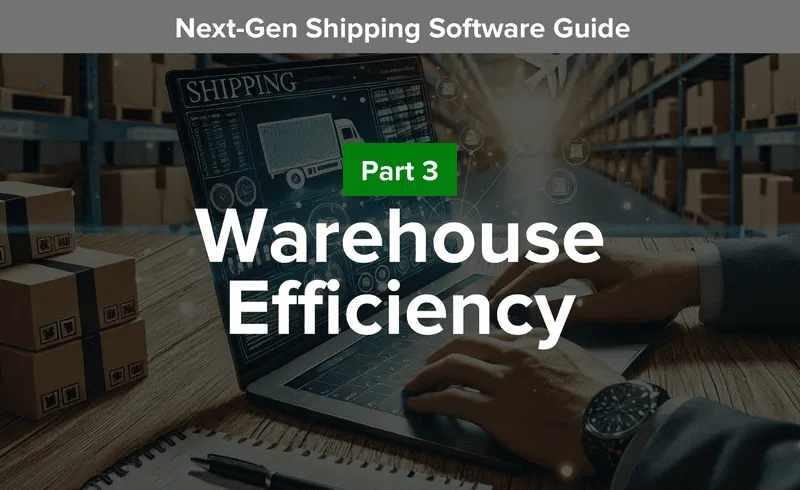 Illustration of an ecommerce business owner using next-gen shipping software to maximize ecommerce order fulfillment efficiency