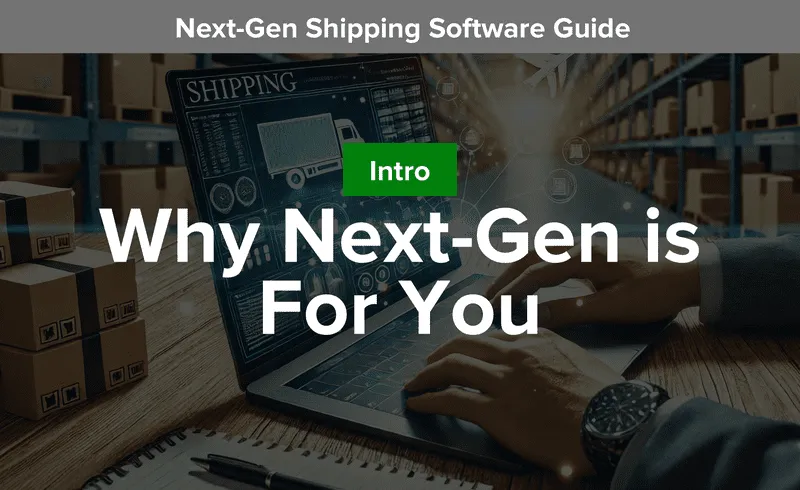 Illustration of an ecommerce business owner using next-gen shipping software to simplify ecommerce order fulfillment