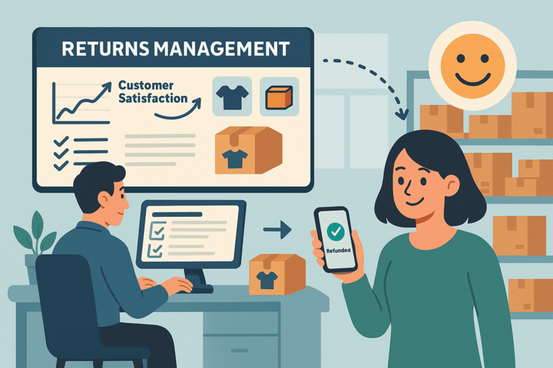 An illustration showing the importance of ecommerce returns management for customer satisfaction.
