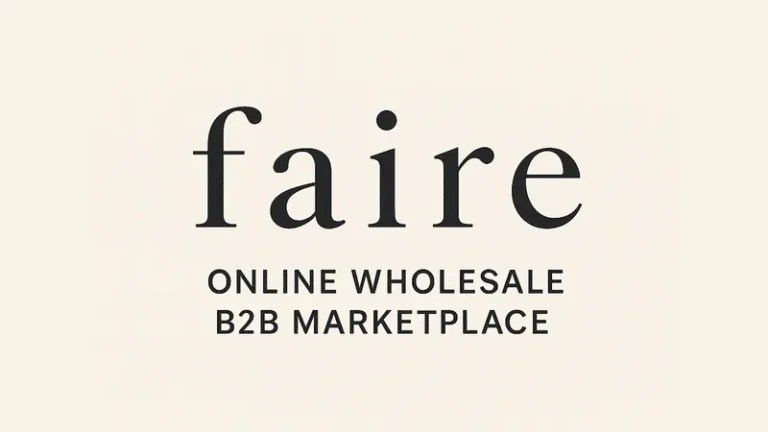 Stylized Faire wordmark with subtle ecommerce branding and tagline promoting online wholesale for independent retailers.
