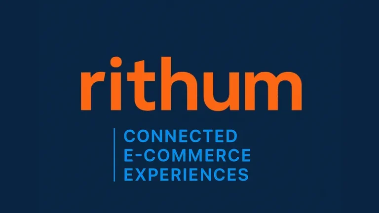 Bright orange Rithum logo on a dark blue background with a blue tagline reading “Connected Ecommerce Experiences” beneath the name.