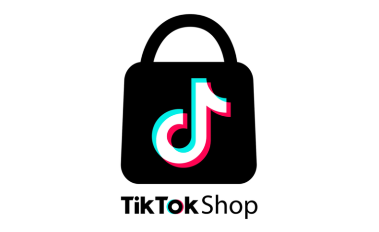TikTok Shop logo featuring a stylized black shopping bag with the multicolor TikTok “note” symbol centered on the bag.