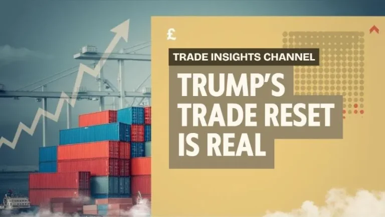 Stacked shipping containers and rising arrow symbolizing the impact of Trump’s 2025 tariffs on global ecommerce trade and supply chains.