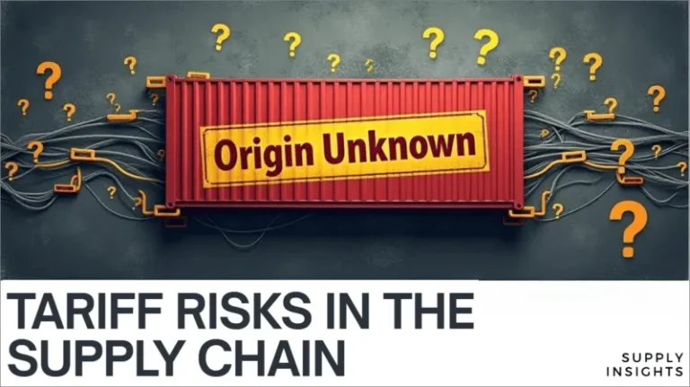 Illustration of cargo container surrounded by question marks, representing transshipment penalties and supply chain uncertainty.