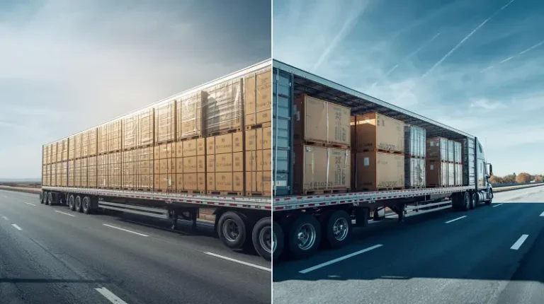 Split view showing full truckload and less than truckload freight on highway