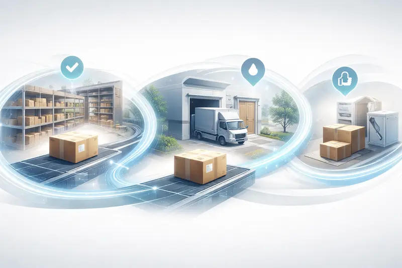 Ecommerce order moving through shipping, delivery, and returns stages after checkout