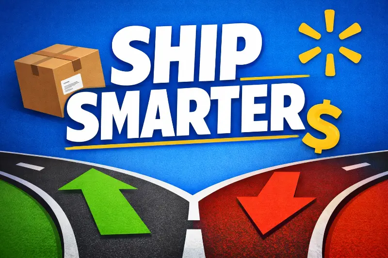 Shipping operation showing automated carrier selection and delivery timing optimization for marketplace orders