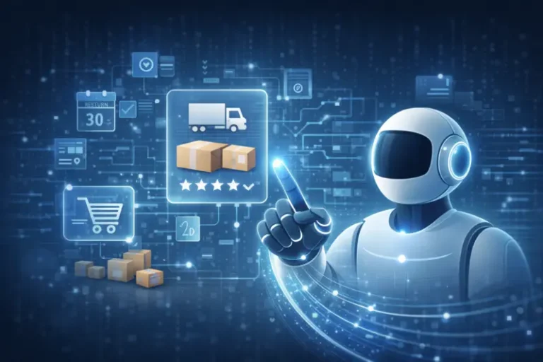 Illustration of an AI agent selecting products based on logistics data