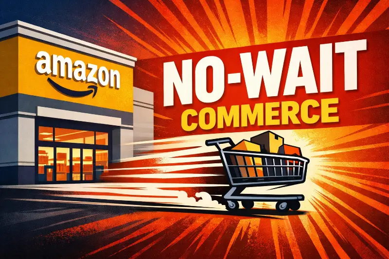 Retail store interior with curbside pickup lanes and back-of-house fulfillment operations