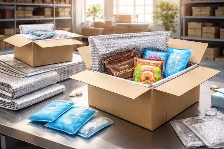 Shipping station of temperature-sensitive products for fulfillment with insulated packaging