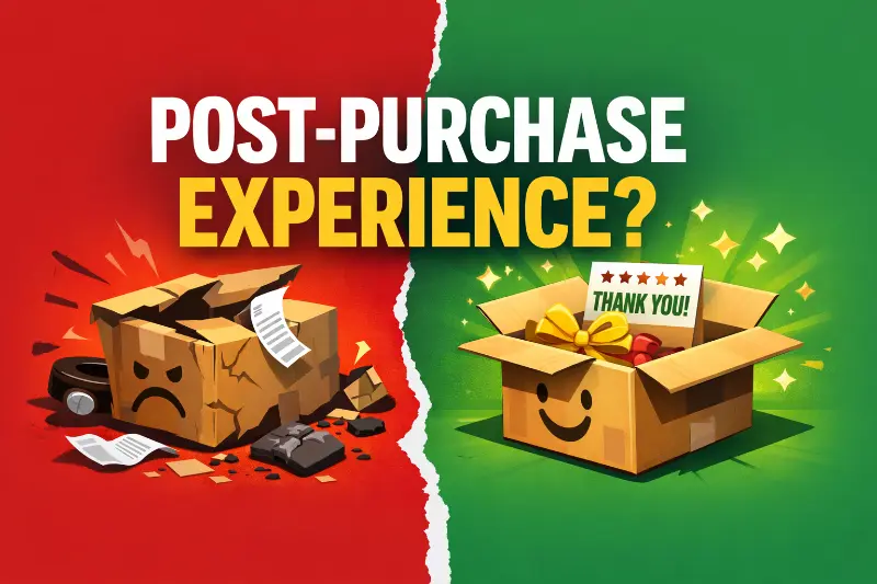 Ecommerce order moving through shipping, delivery, and returns stages after checkout