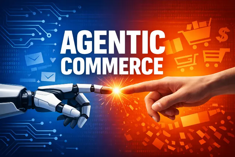 Illustration representing the Universal Commerce Protocol (UCP) enabling AI agents to discover products and complete transactions across ecommerce platforms