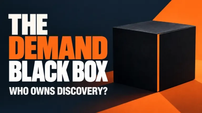 Universal Commerce Protocol showing a black box metaphor for hidden ecommerce demand learning, with the text “The Demand Black Box” and “Who Owns Discovery?