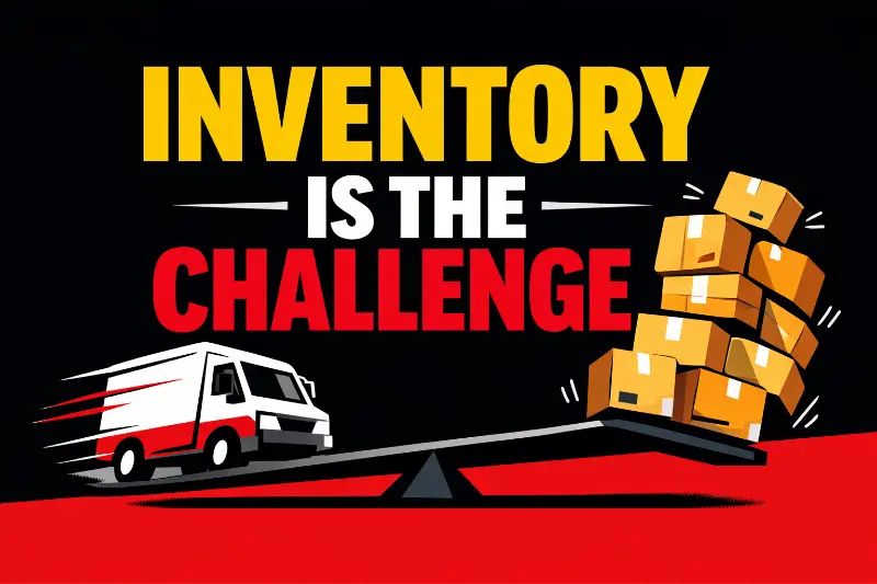 Diagram showing inventory placement strategy determining delivery speed and costs with warehouse locations and shipping zones illustrated