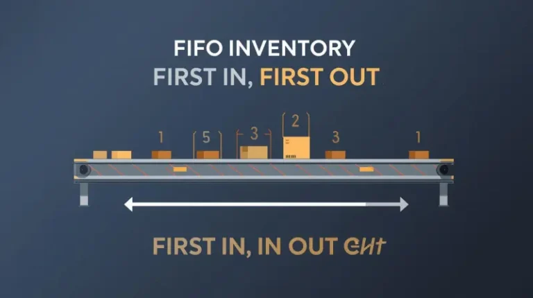 Warehouse conveyor with numbered boxes flowing in sequence illustrating FIFO first in first out inventory method
