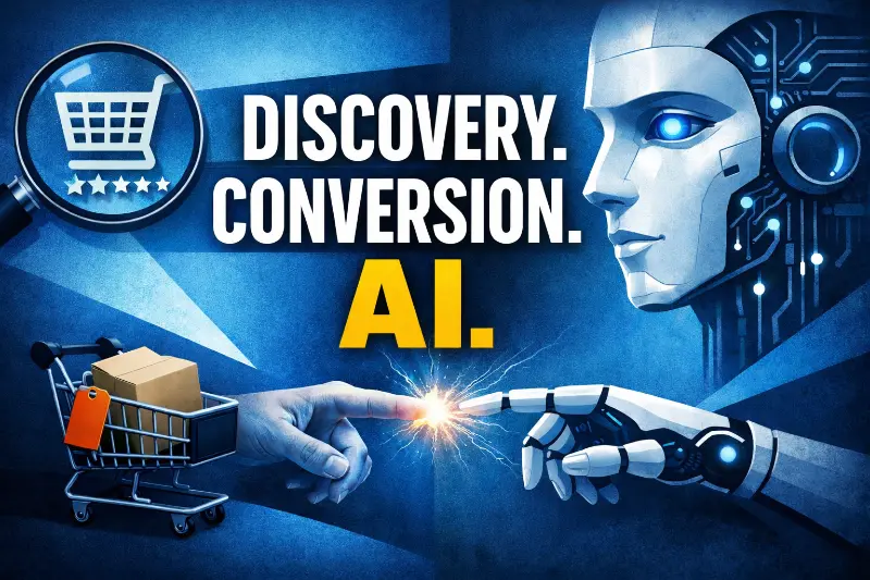 Discovery Conversion AI - visualizing the three layers of modern ecommerce optimization including AI product discovery and human conversion