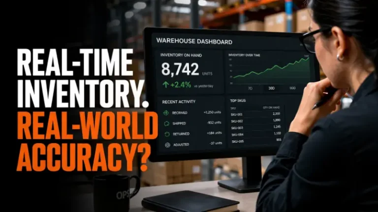Operations manager reviewing inventory data questioning real-time accuracy of a perpetual inventory system in a warehouse setting