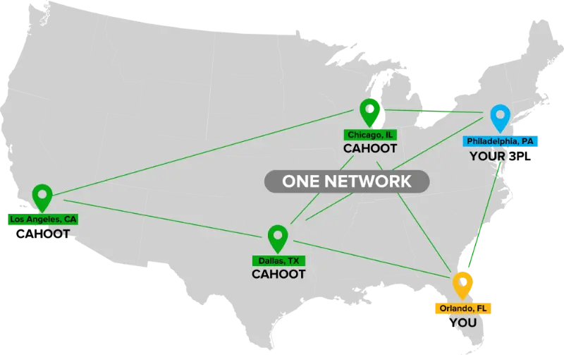 Map of Cahoot distributed fulfillment network across the United States