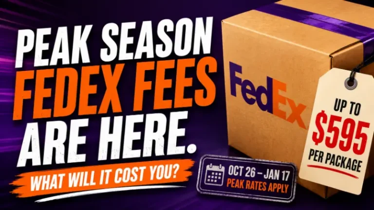 FedEx package highlighting current peak season surcharges and holiday shipping cost impact for ecommerce brands.