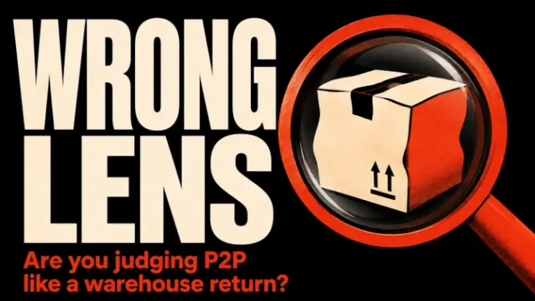 Wrong Lens graphic showing a distorted package through a magnifying glass, representing why peer-to-peer returns should not be judged like warehouse returns.