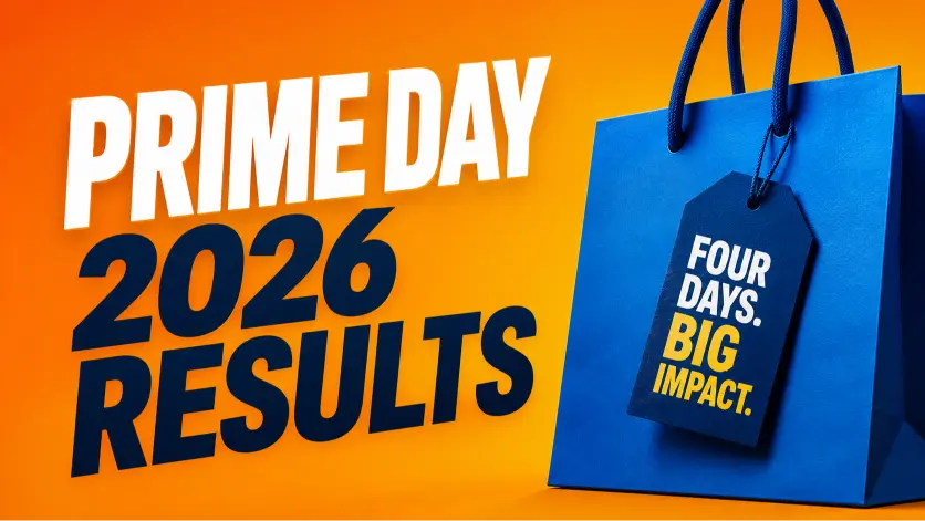 Prime Day 2026 results featured image showing a bold shopping bag and tag for ecommerce sellers reviewing the impact of the four-day sales event.