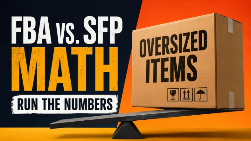 Oversized shipping box representing the FBA vs SFP cost math sellers should run before moving bulky items into Seller Fulfilled Prime.