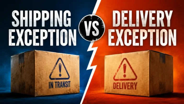 hipping exception vs delivery exception shown as contrasting package alert statuses.
