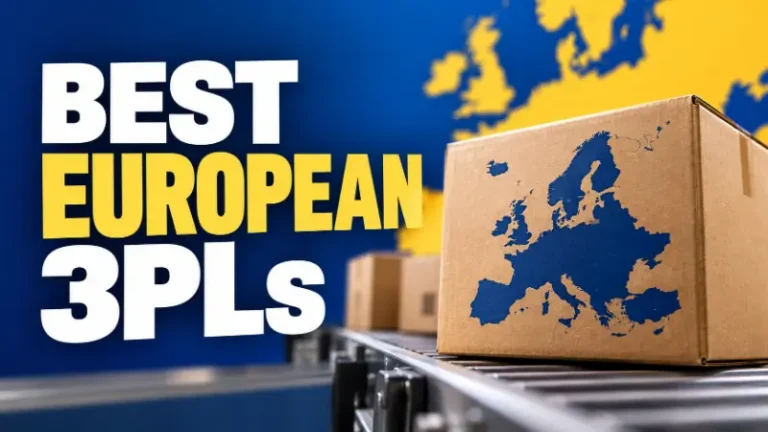 Best European 3PLs for ecommerce sellers in 2026, illustrated with a shipping box featuring a Europe map on a fulfillment conveyor.