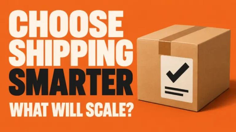 Featured image for a guide on how to choose shipping software, showing a shipping box with the headline “Choose Shipping Smarter” and the question “What Will Scale?”