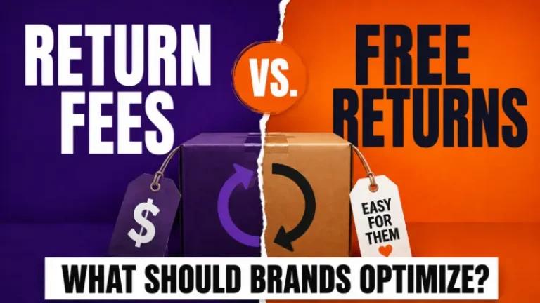 Return fees vs. free returns featured image asking what ecommerce brands should optimize to balance customer experience and profitability.